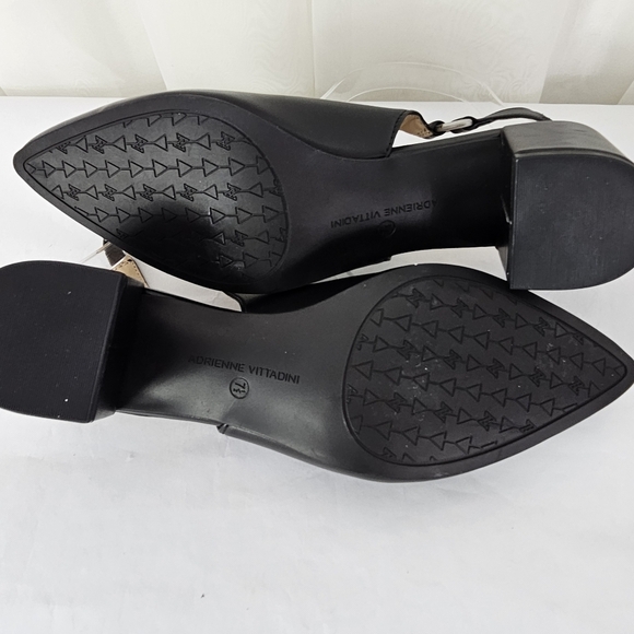 Adrienne Vittadini Black Leather Pointed Toe Sling Back Block Heel Size 7.5 - Picture 11 of 12